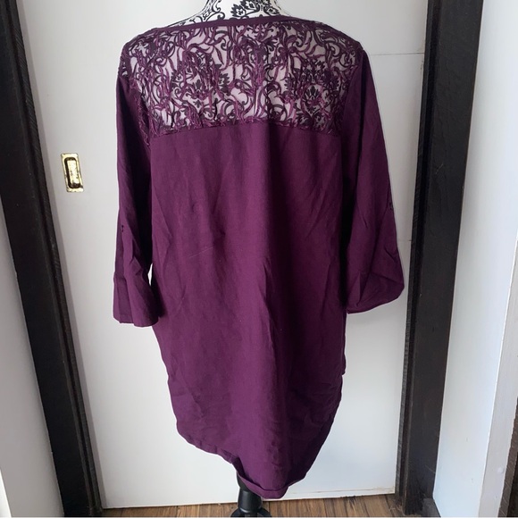 Roaman's Size 2X 26/28 Dark Purple Three Quarter Sleeve Shirt with Lace - Picture 4 of 13